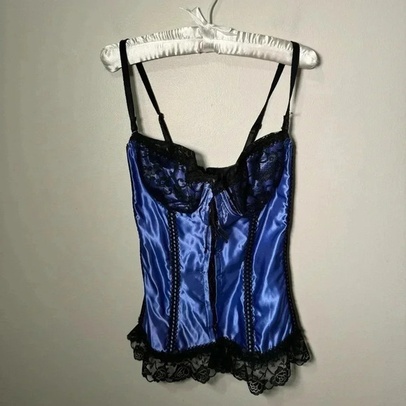 Vintage cobolt blue satin lace corset  34C - Picture 9 of 9